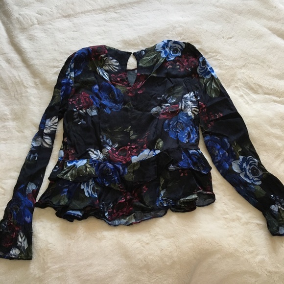 Zara Black Floral Peplum Long Sleeve Blouse - Picture 6 of 8